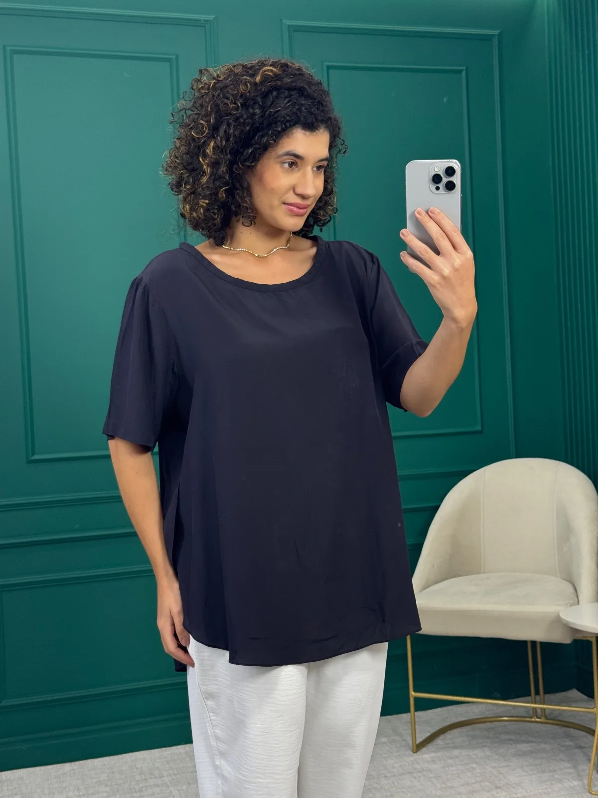 Blusa Mullet Preta 100% Seda - Cori Collection