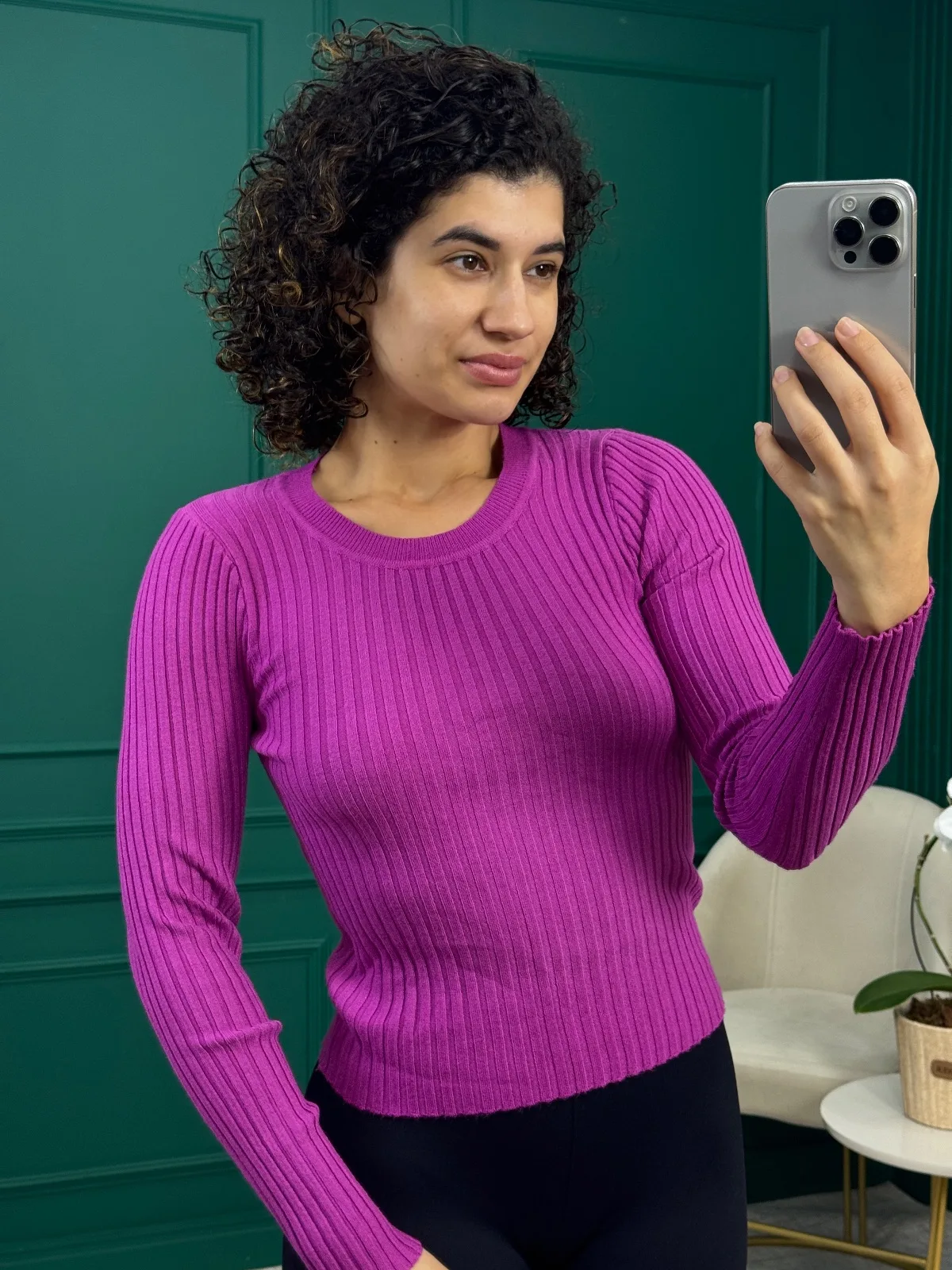 Suéter Tricô Roxo Canelado - Love Modas