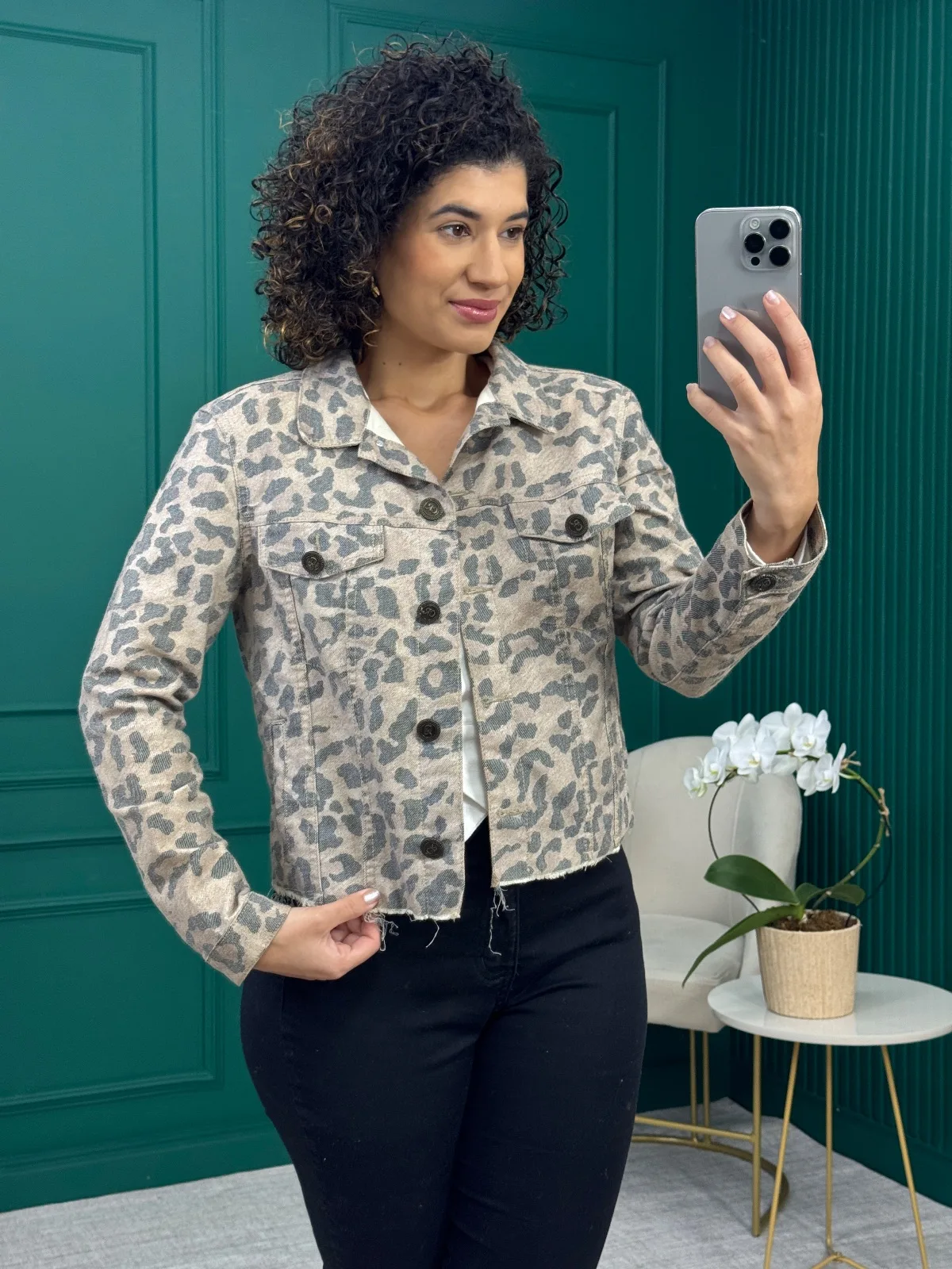 Jaqueta Jeans 100% algodão Animal Print - Cor de Rosa