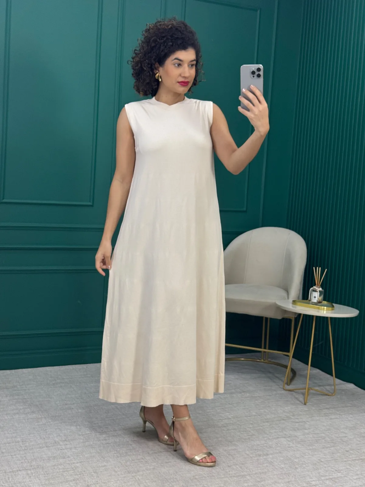 Vestido Midi Regata Off White em Tricô Modal - Anselmi