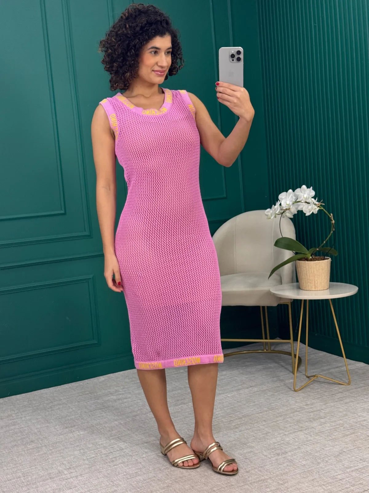 Vestido Rosa Tela em Crochê 100% Algodão - Moschino for Riachuelo