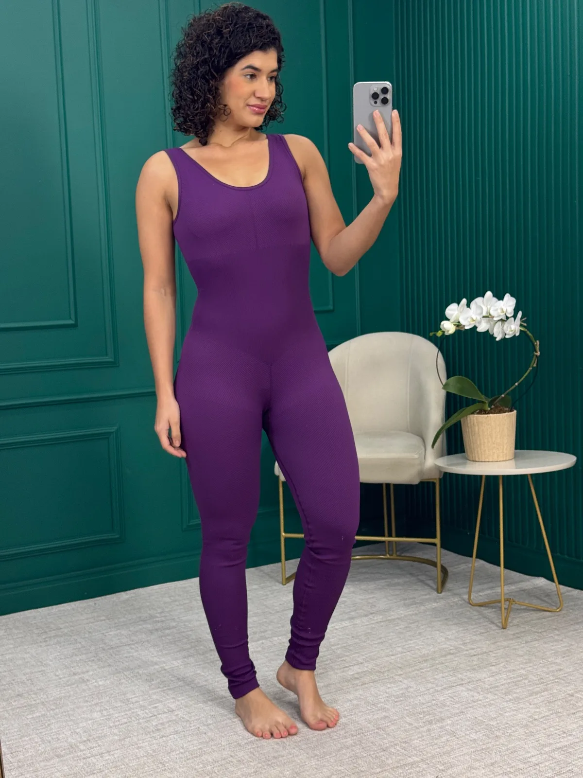 Macacão Fitness Canelado Roxo Sem Costura - Lupo