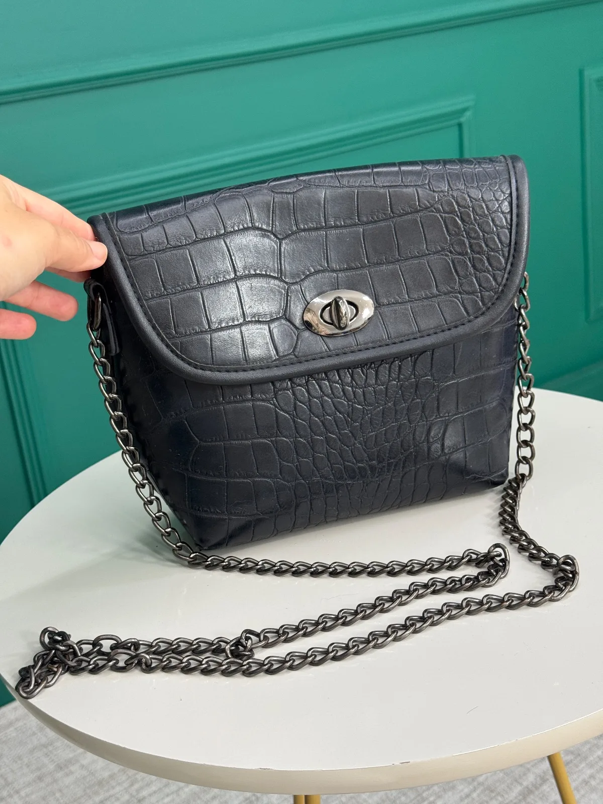 Bolsa Preta Poliuretano Croco - WJ