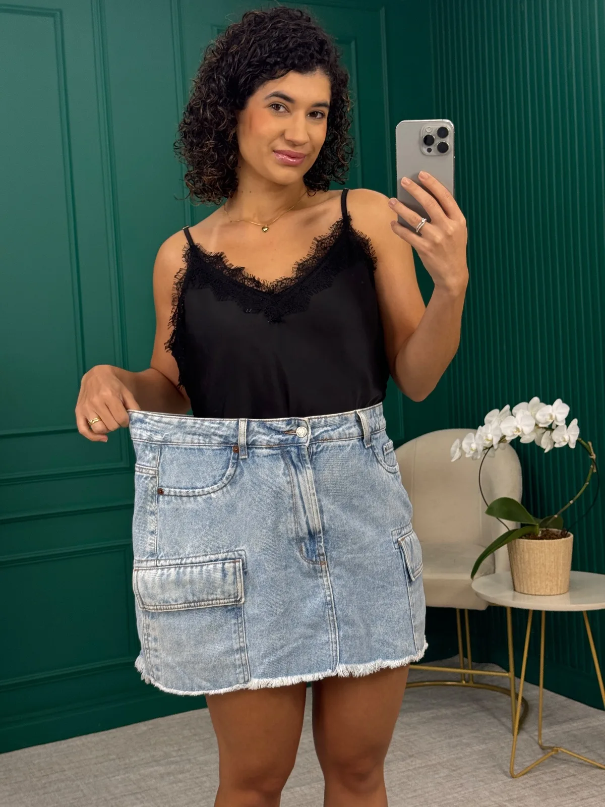 Shorts Saia Jeans Cargo Curto 100% Algodão - Denim Zero