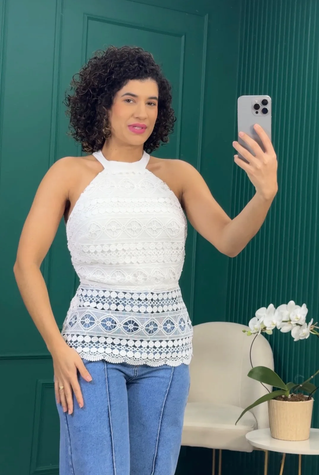 Blusa Branca em Renda Guipir Cava Americana - Colcci