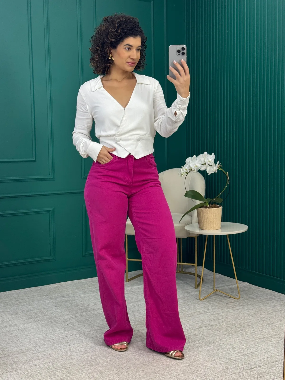 Calça Wide Leg Jeans Rosa 100% algodão - Boby Blues