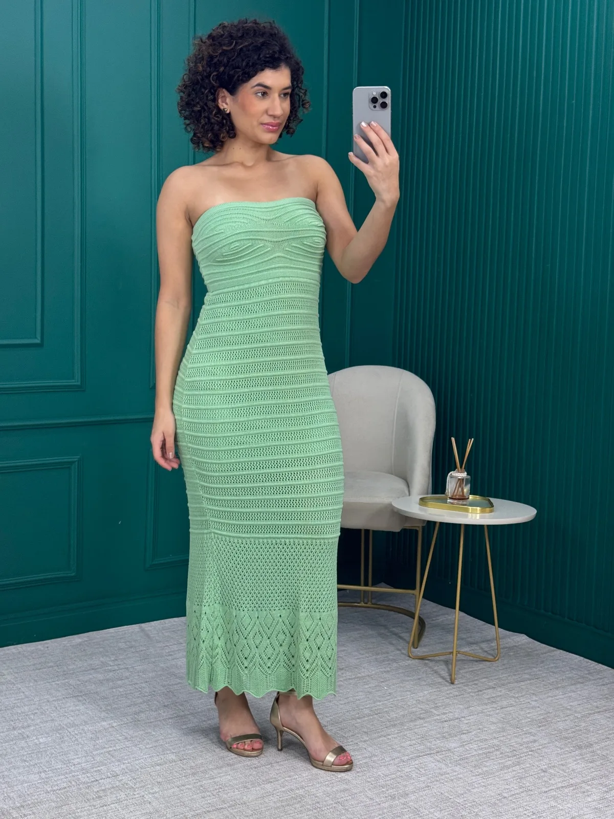 Vestido  Tomara que Caia Verde Claro em Tricô com Forro - Ademar malhas