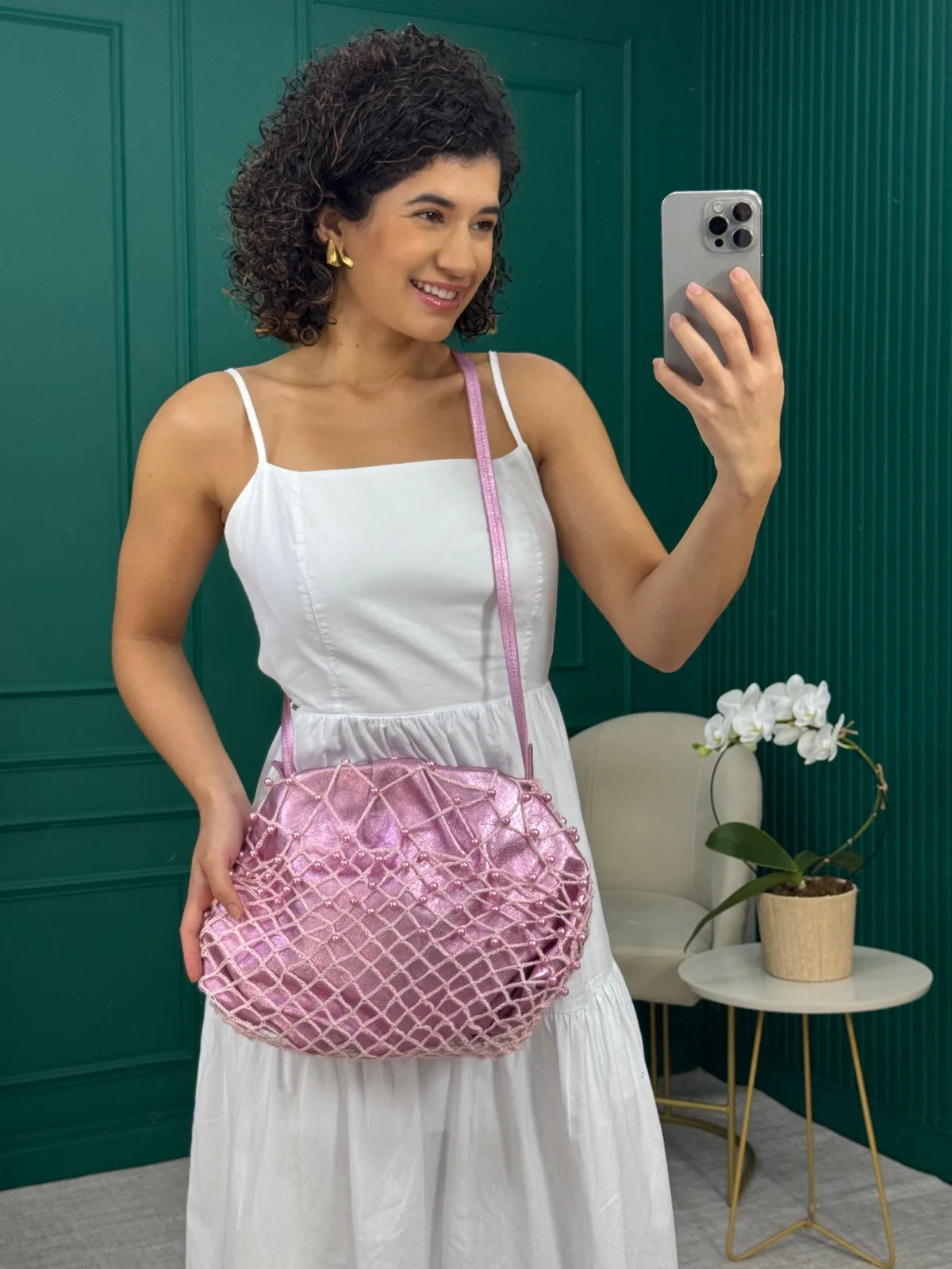 Bolsa Couro Maxi Clutch Avril Metalizada Rosa Costumizada  - Schutz
