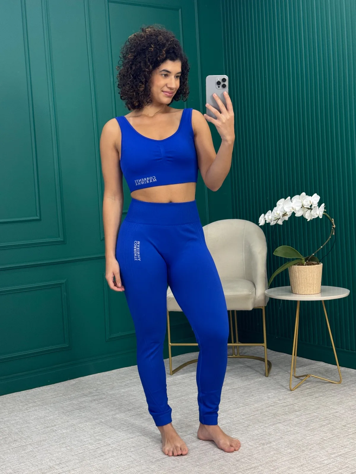 Conjunto Fitness Top Sem Bojo e Legging Azul - Corrente Marinha